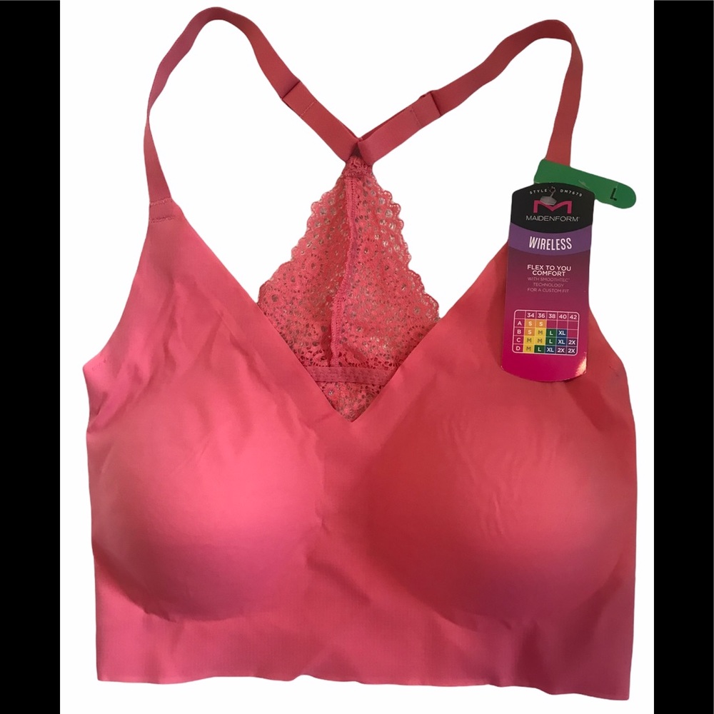 MaidenForm Wireless Flex To You Comfort Lace Racer Back Sports Bra size L, NWT